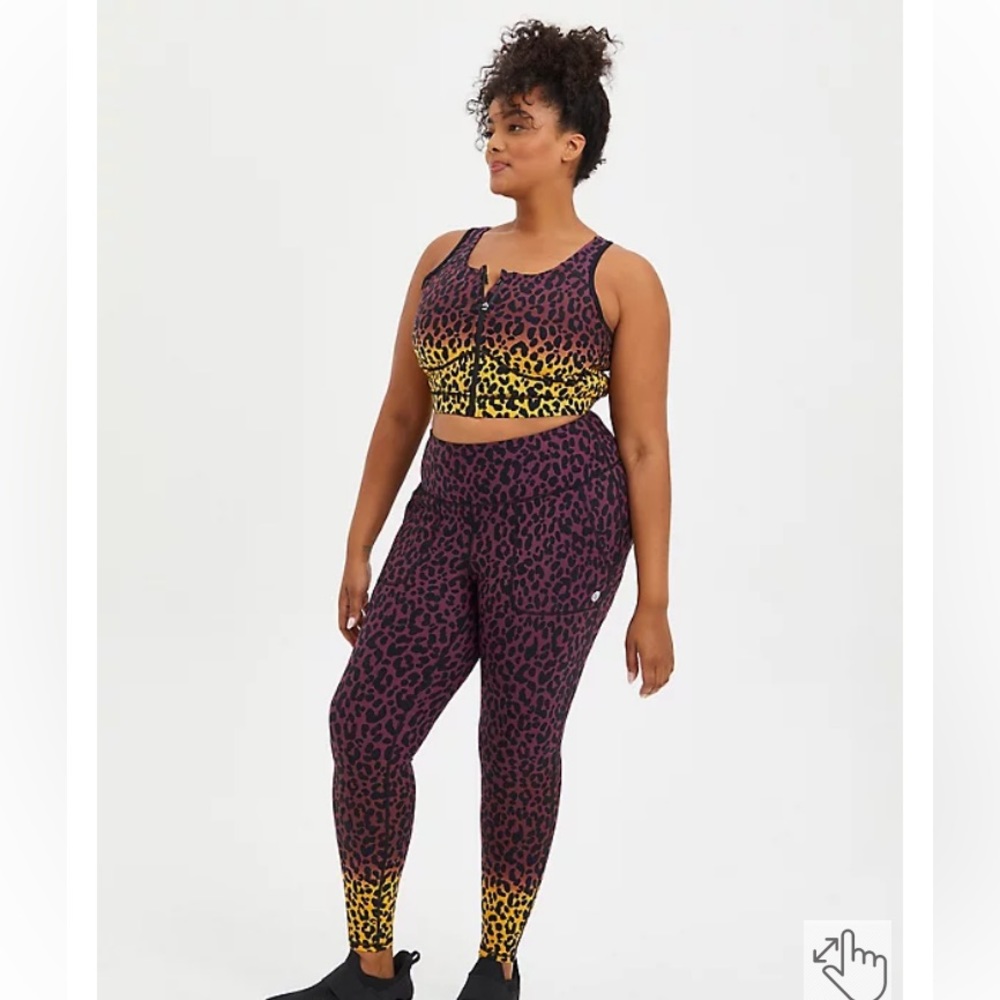 Torrid Active Wear Purple and Gold Leopard Print Set